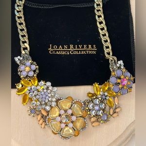 Joan Rivers jeweled Bouquet 18” statement necklace 3”ext neutral multi